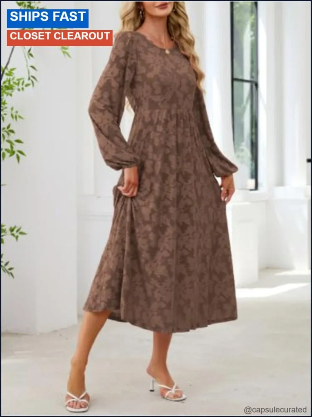 Long Sleeve Floral Maxi Flowy Empire Waist Wedding Guest Dress